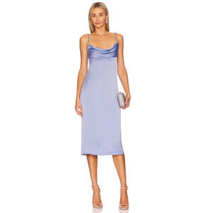 WeWoreWhat Cowl Midi Slip Dress Satin Charmeuse Slate Blue Classic US 0 NWT